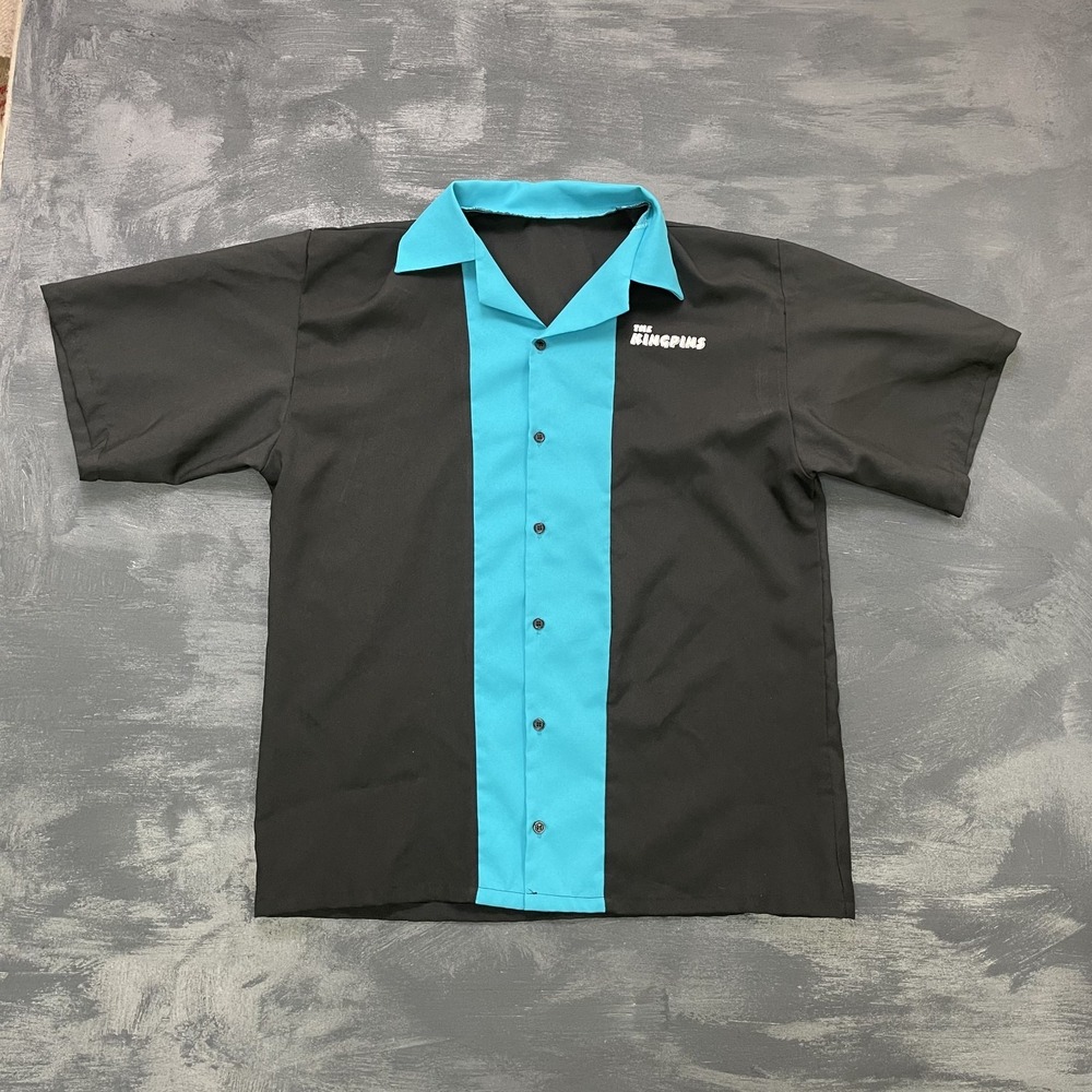 Vintage‎ The King Pins Bowling Shirt Men Large Black 1970s King